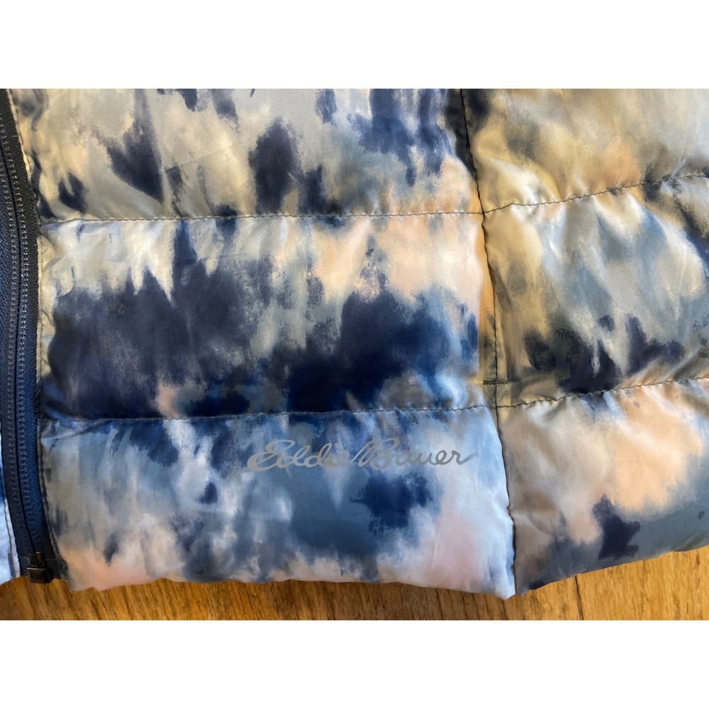 Eddie Bauer Down Waterfawl Feather Blend Blue Tie Dye Puffer Vest Full Zip EB650 - Picture 5 of 10